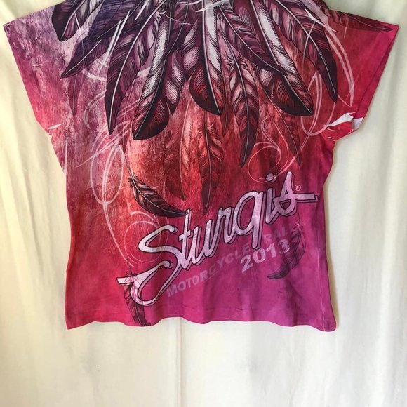 Size 1X Ladies 2013 Sturgis Purple/Pink Feather Top - Picture 2 of 6